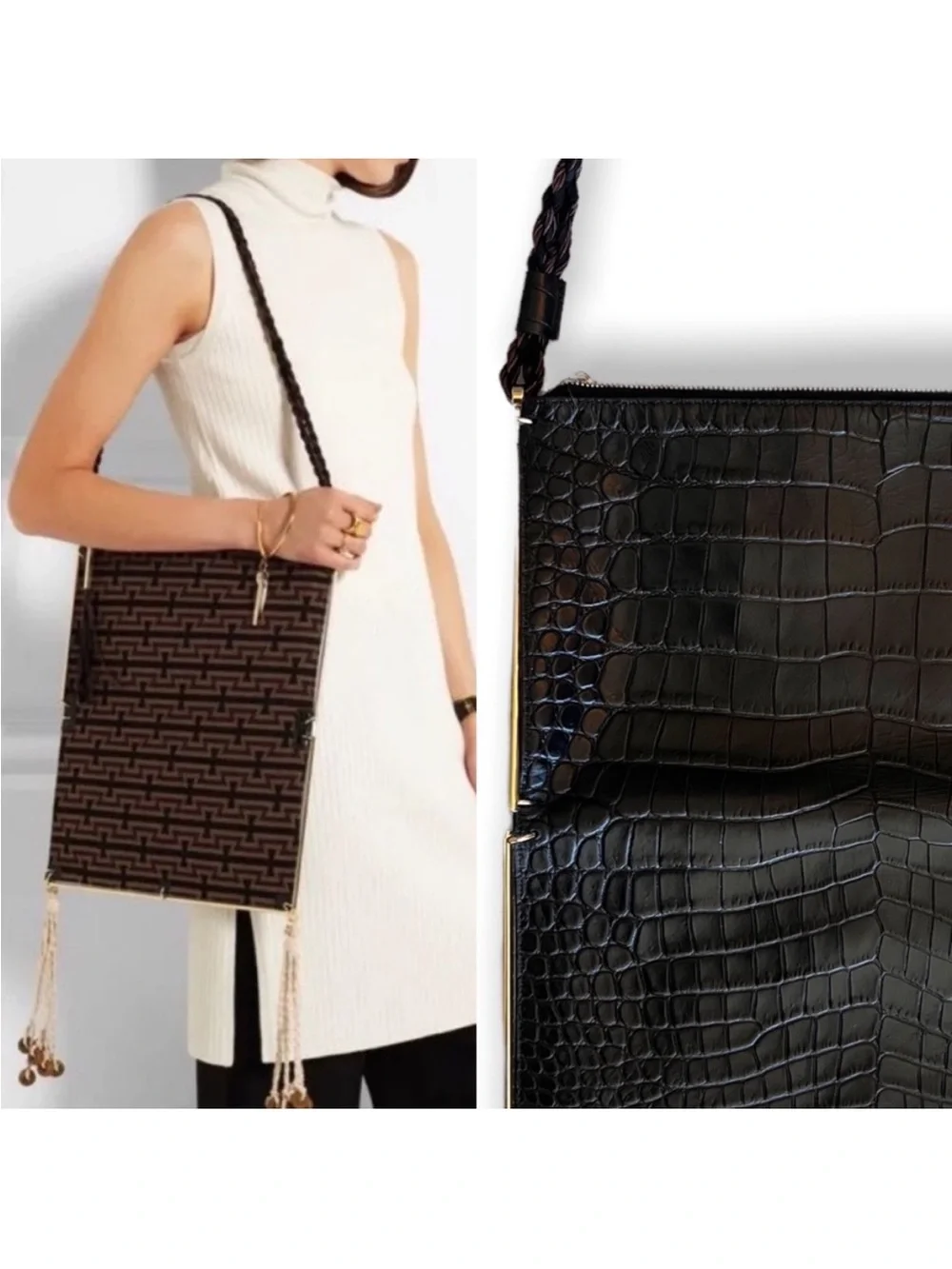 Elizabeth And James Wire Frame Woven Tapestry Embossed Leather Purse Clutch